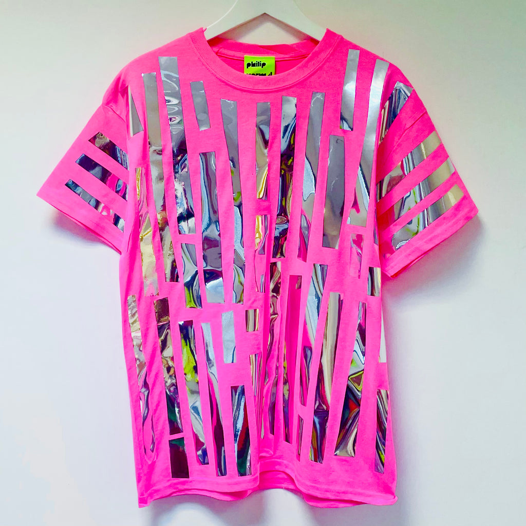 Neon Pink Silver Off Cuts T-Shirt