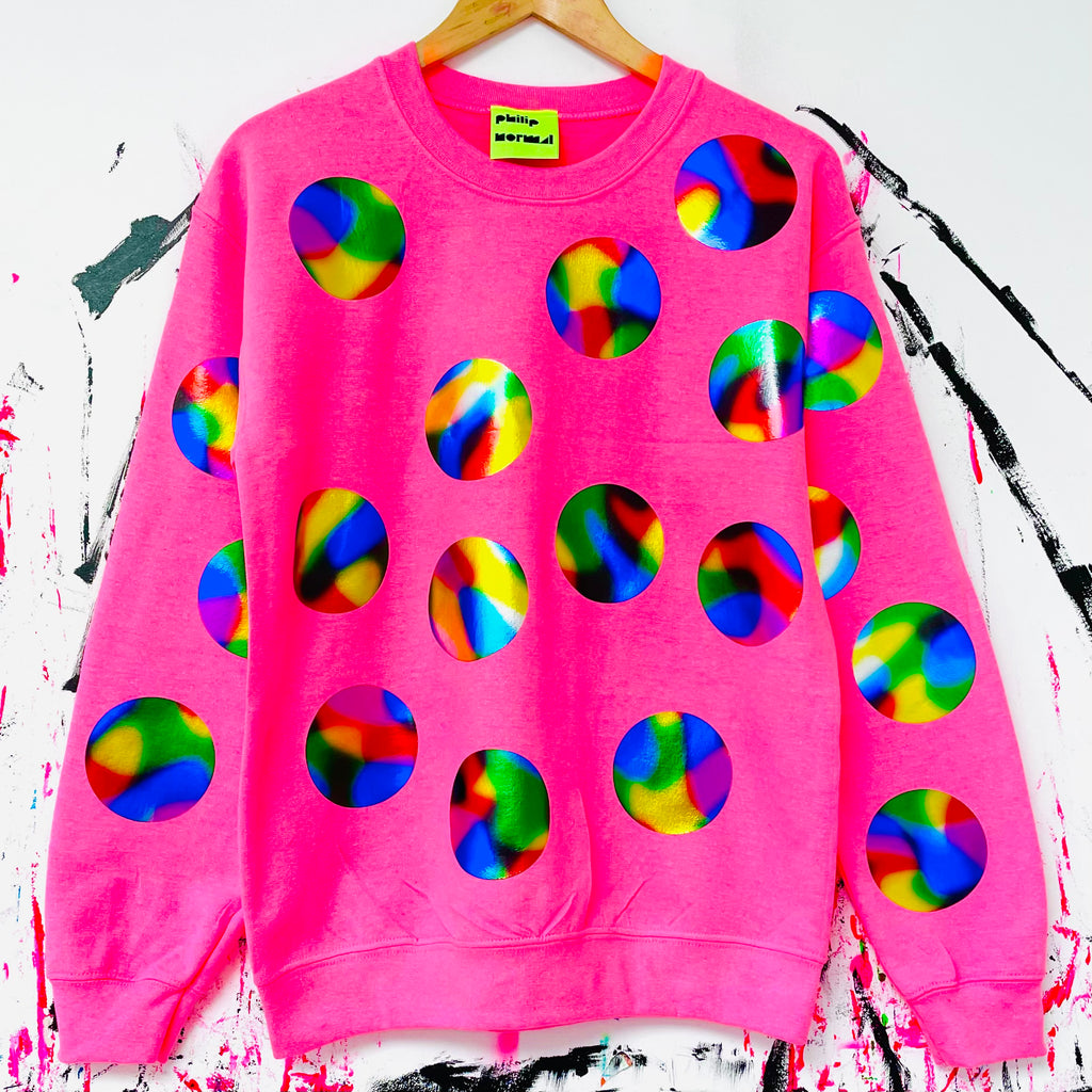 Neon Pink Rainbow Circles Sweatshirt