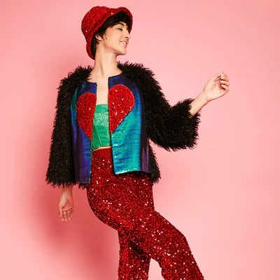 Knitted Bamboo Sequin Faux Mongolian Fur Coat