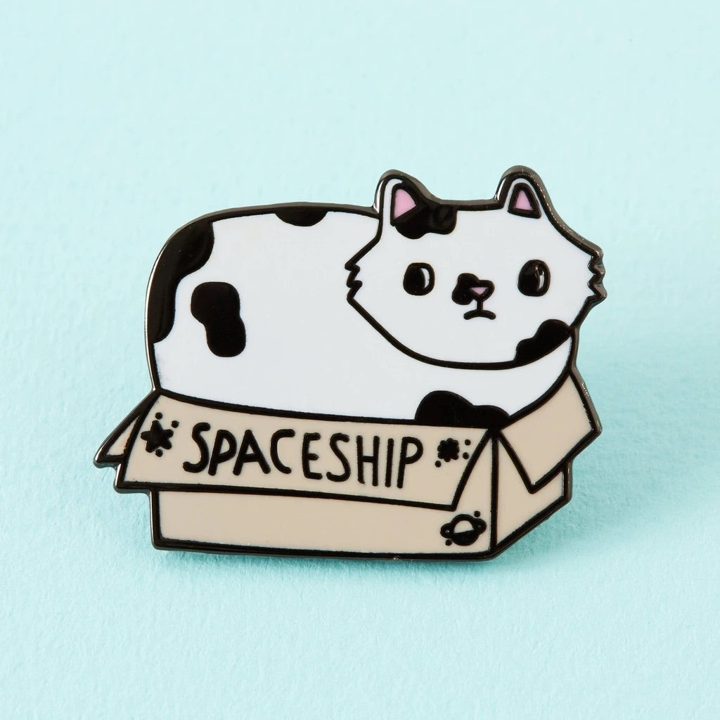 Cat In A Spaceship Box Enamel Pin